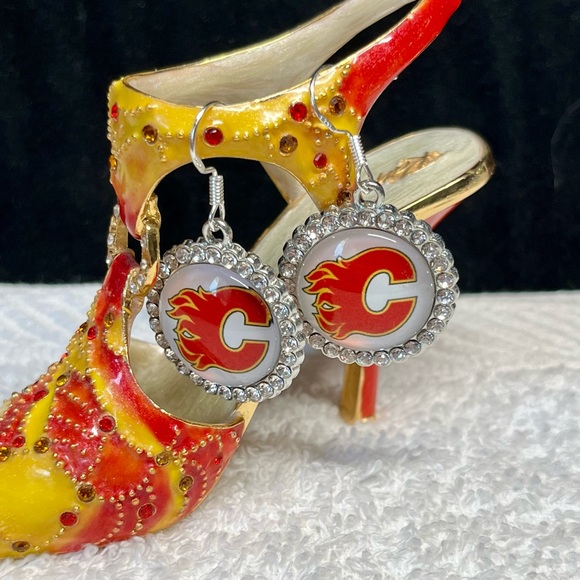 Flames hockey earrings -sterling silver hooks - Picture 8 of 8